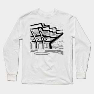 brutalist architecture in landscape pattern sketch Long Sleeve T-Shirt